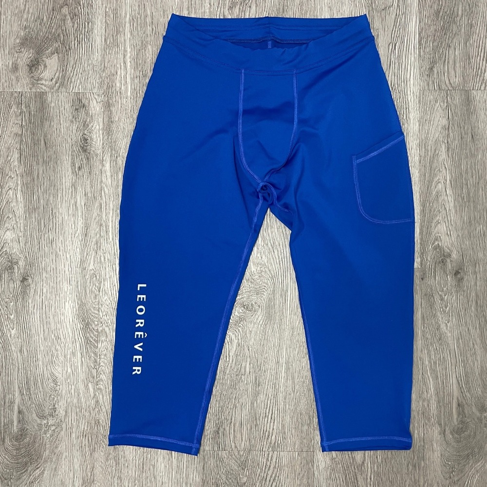 Leorever Compression Leggings Mens Large Blue 3/4 Base Layer Rashguard BJJ USA